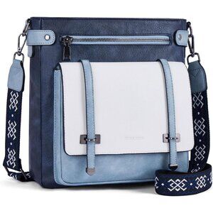 Women’s  Blue/White Leather Multi-Pocket Travel Purse Crossbody Bag